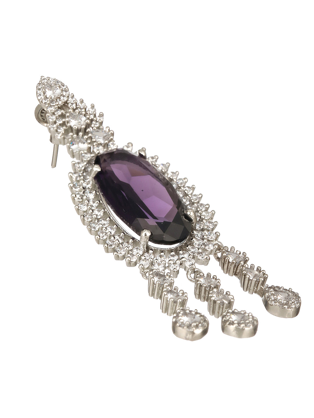 Rhodium Purple Amethyst Cubic Zirconia Luxe Dangler designer Earring