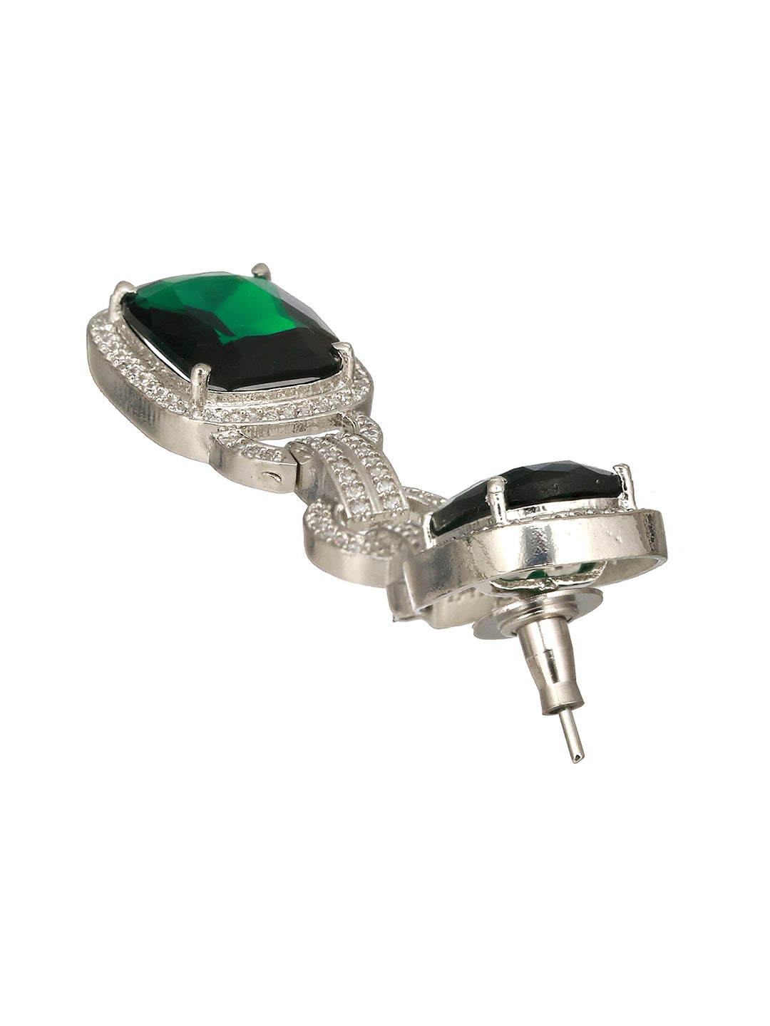 Rhodium Green Zircon Long Dangler Luxe Designer Earrings
