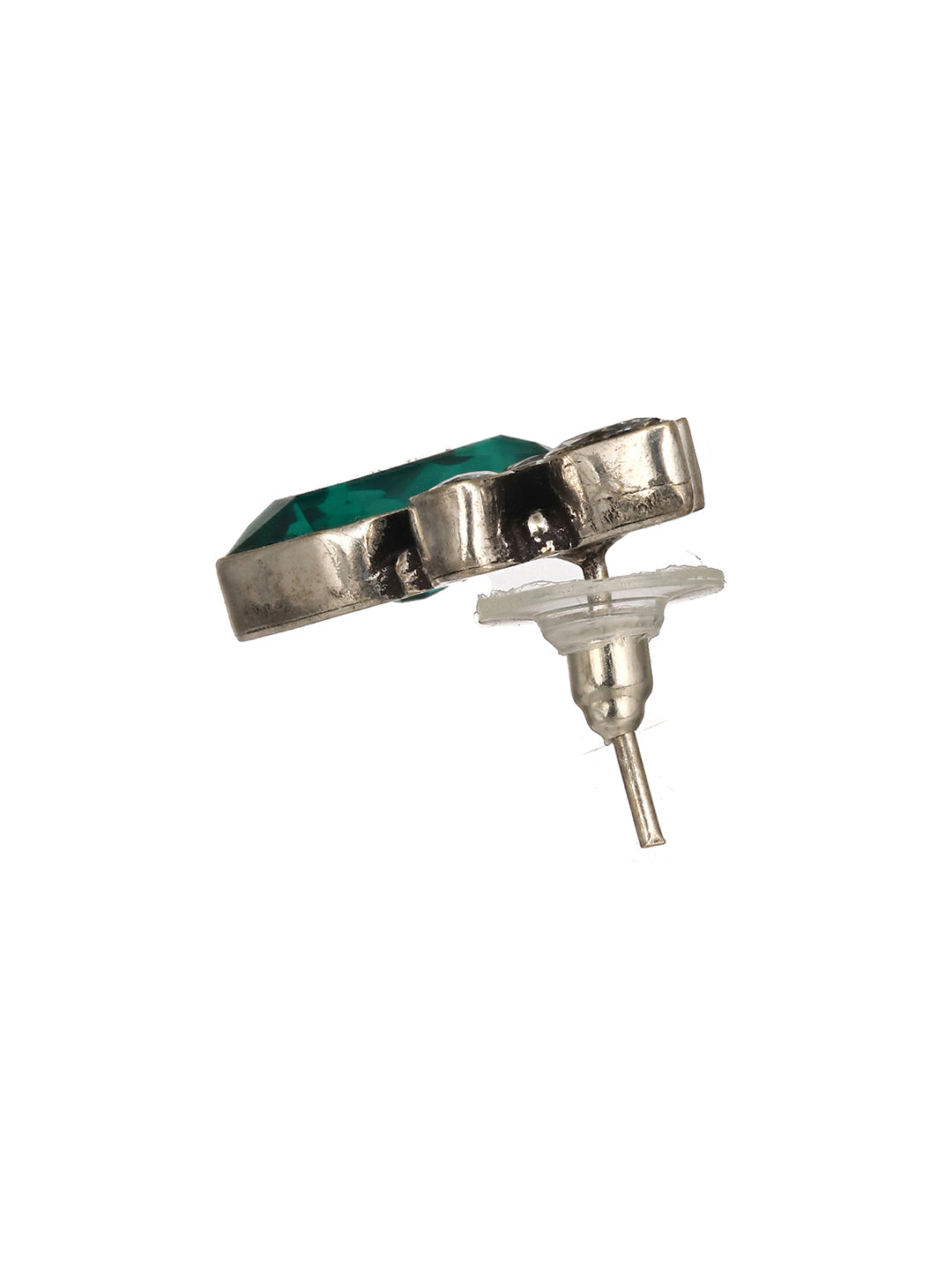 Silver Toned Green Turquoise Minimal Officewear Studds Earrings