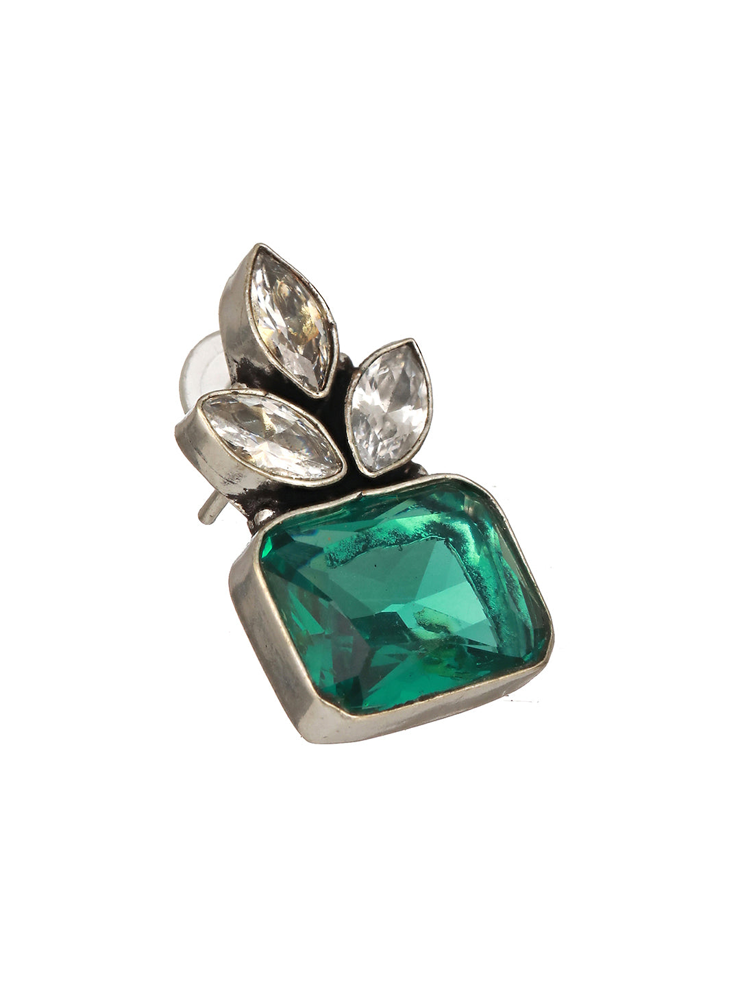 Silver Toned Green Turquoise Minimal Officewear Studds Earrings