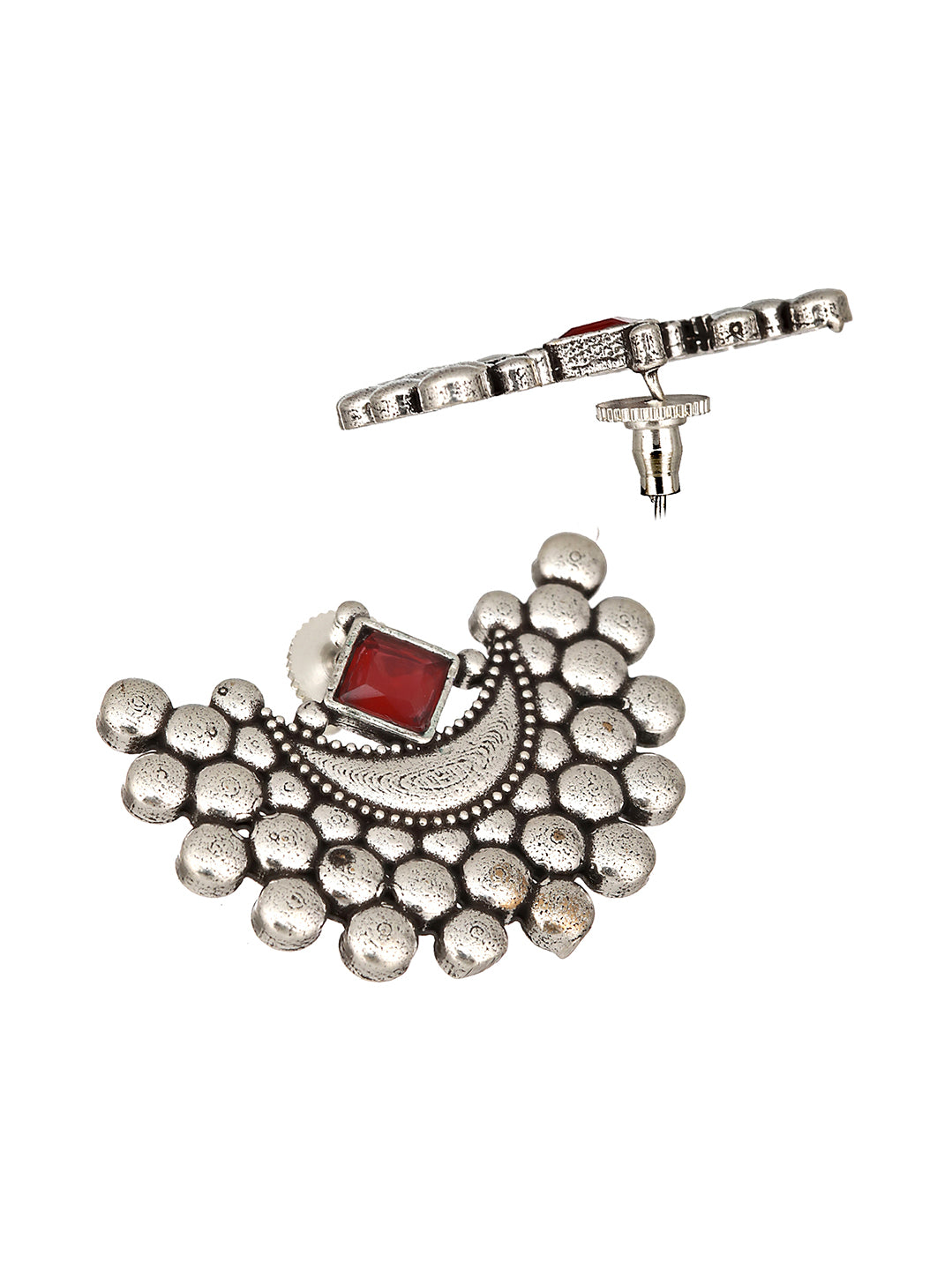 Oxidised Silver Plated Maroon Stone Locket Jewellery  Set