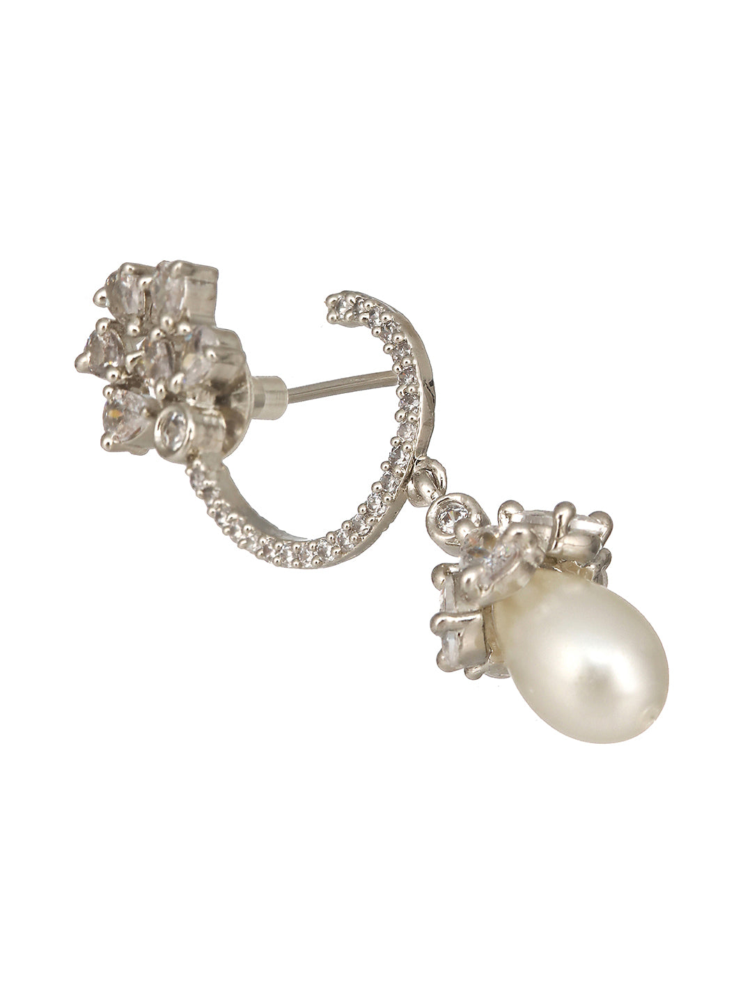 Rhodium Plated Pearl Beaded AD studed Earrings