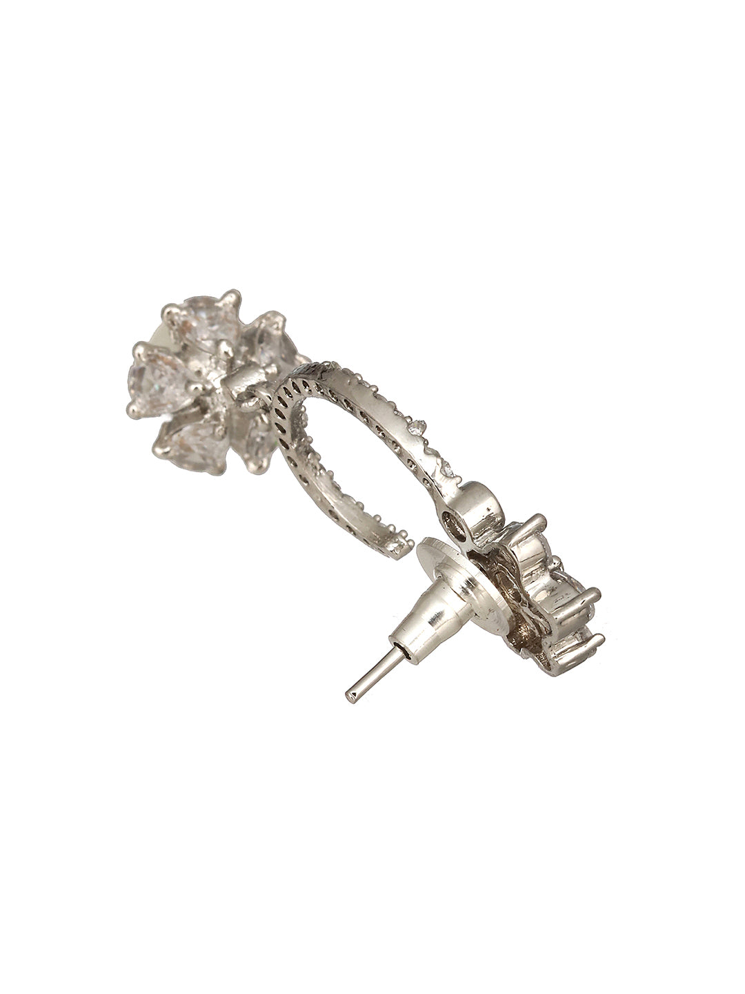 Rhodium Plated Pearl Beaded AD studed Earrings