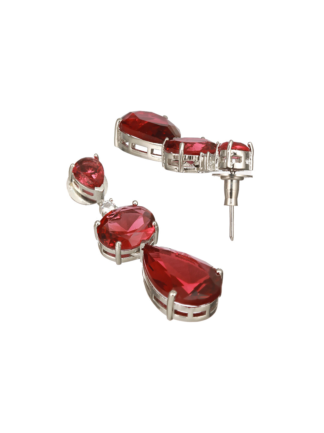 Rhodium Red Ruby Luxe Designer Contemporary Pendant Jewellery Set