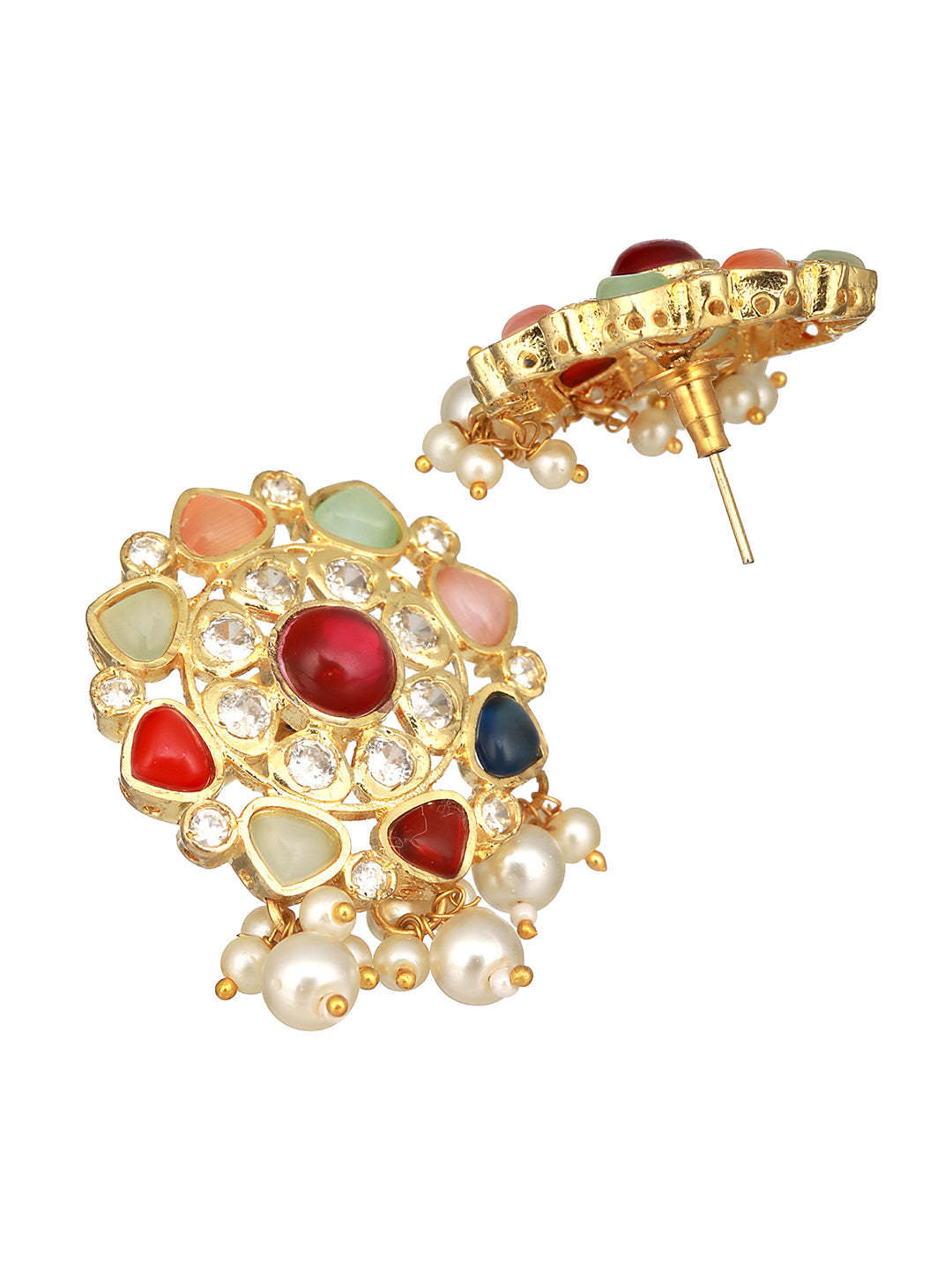 Nav Ratan Kundan Studded Pearl Beaded Haram Layered Royal Jewellery Set