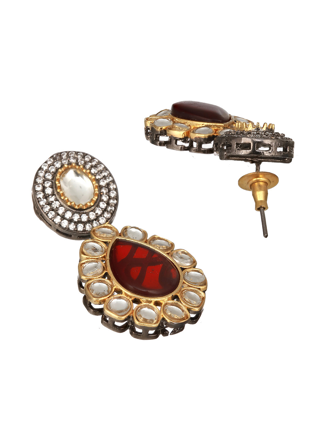 Victorian Polish Maroon & Turquoise Kundan Studded Floral Necklace Jewellery  Set