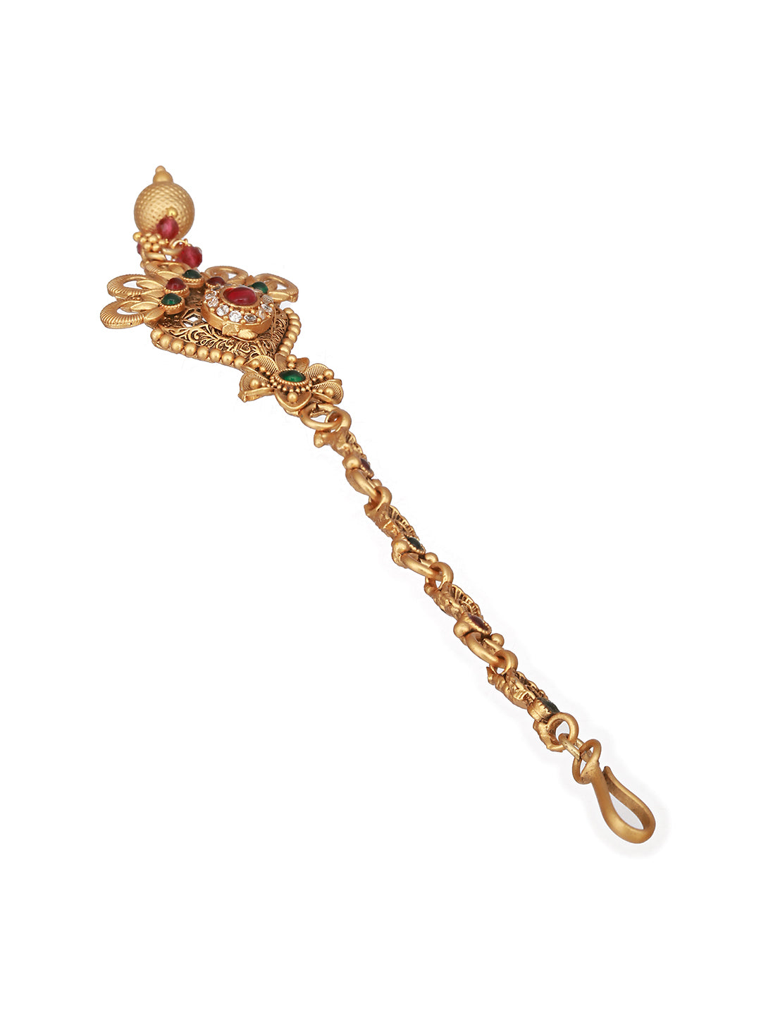 Gold Plated Red & Green Stones Delicate Floral Mangtika