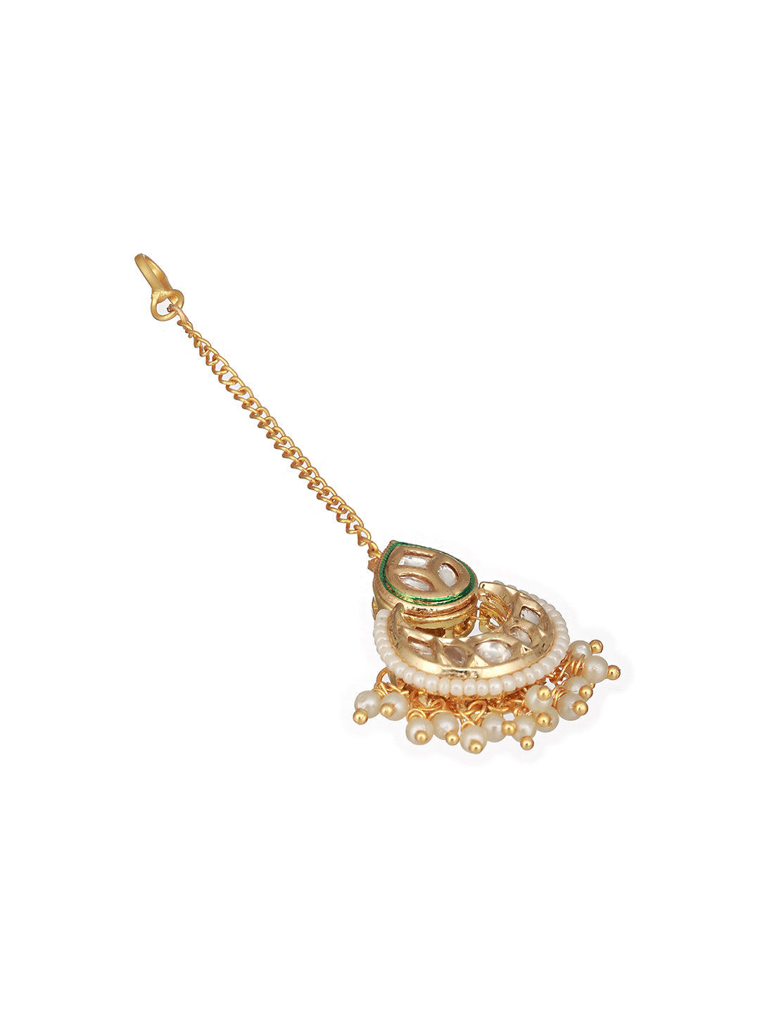 Gold Plated Panchi Kundan & Pearl Beaded Delicate Mangtika