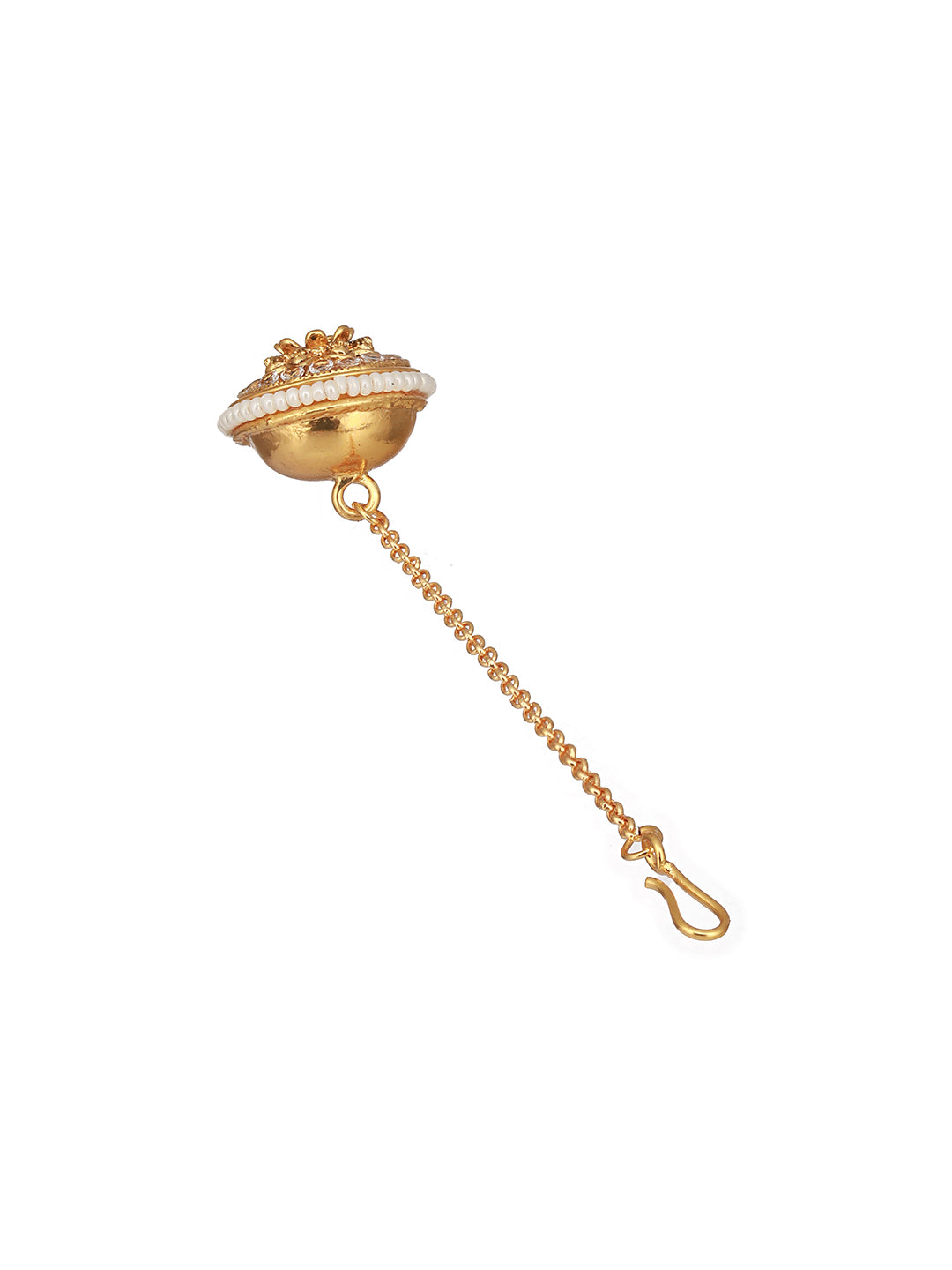 Gold plated Red Stone Studded & Pearl Beaded Delicate Borla Mangtika