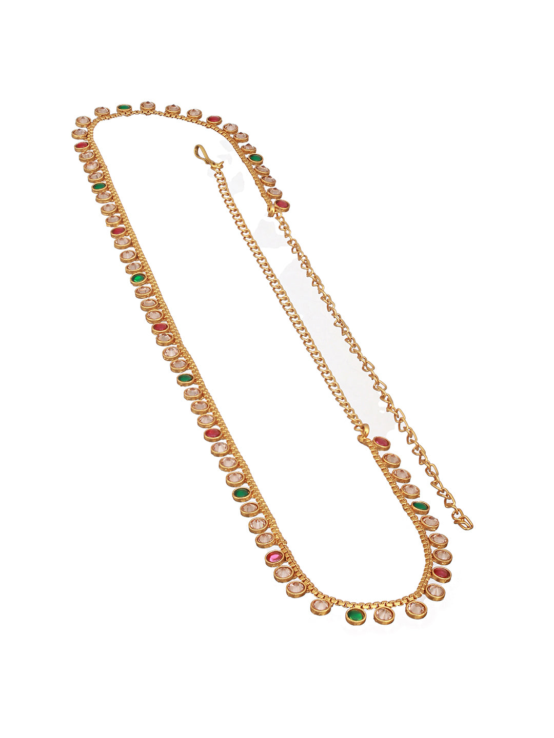 Gold Polish Nav Ratan Zircon Studded Trendy Hip Chain Kamarbandh