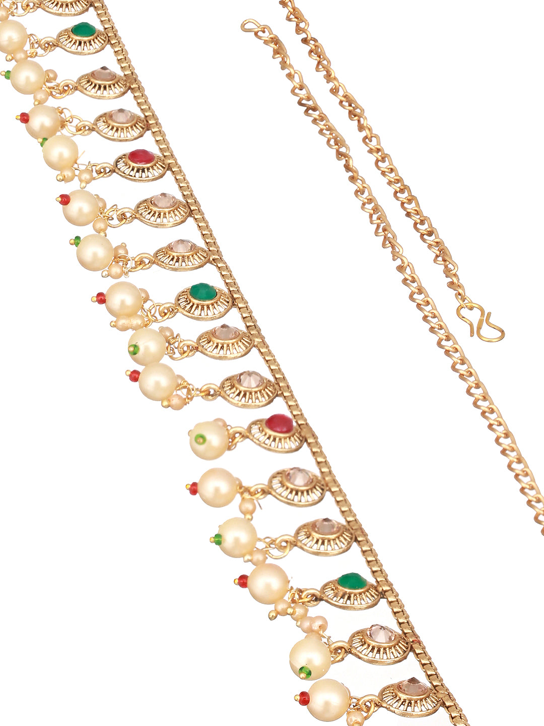 Gold Plated Multi colored Stones & Pearl Beaded Designer Hip Chain Kamarbandh