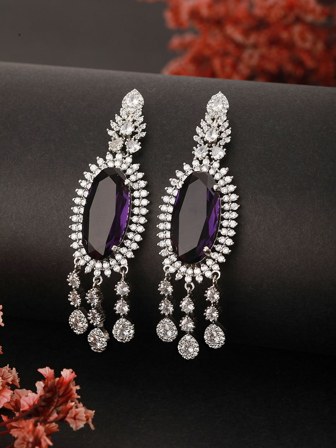 Rhodium Purple Amethyst Cubic Zirconia Luxe Dangler designer Earring