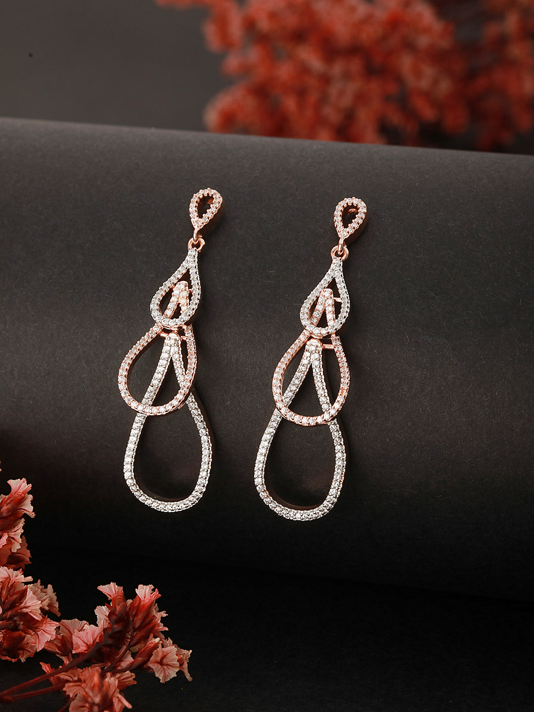 Rose Gold Plated AD Studded Contemporary Hoop  Earrings