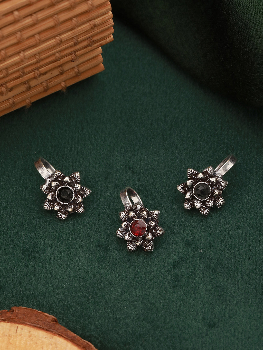 Oxidised Silver Plated  Trendy Minimal Combo Clip on Nose Ring Nath