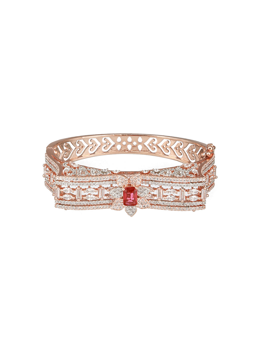 Rose Gold Toned Red AD Studded Designer Kada Bracelet