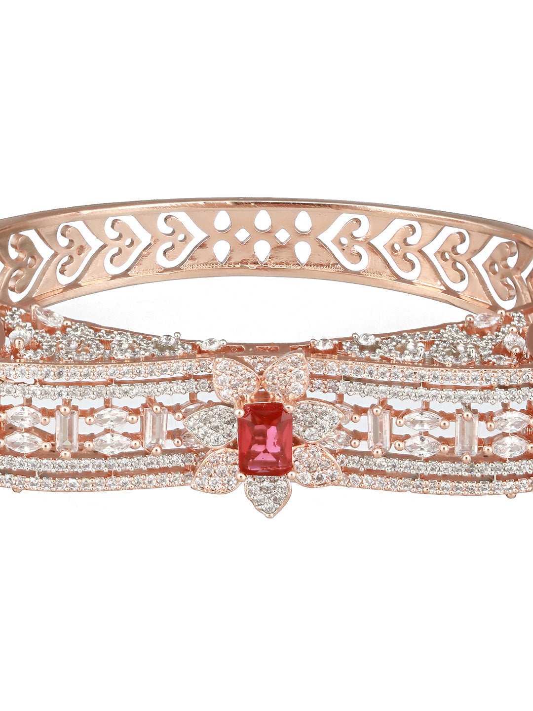 Rose Gold Toned Red AD Studded Designer Kada Bracelet