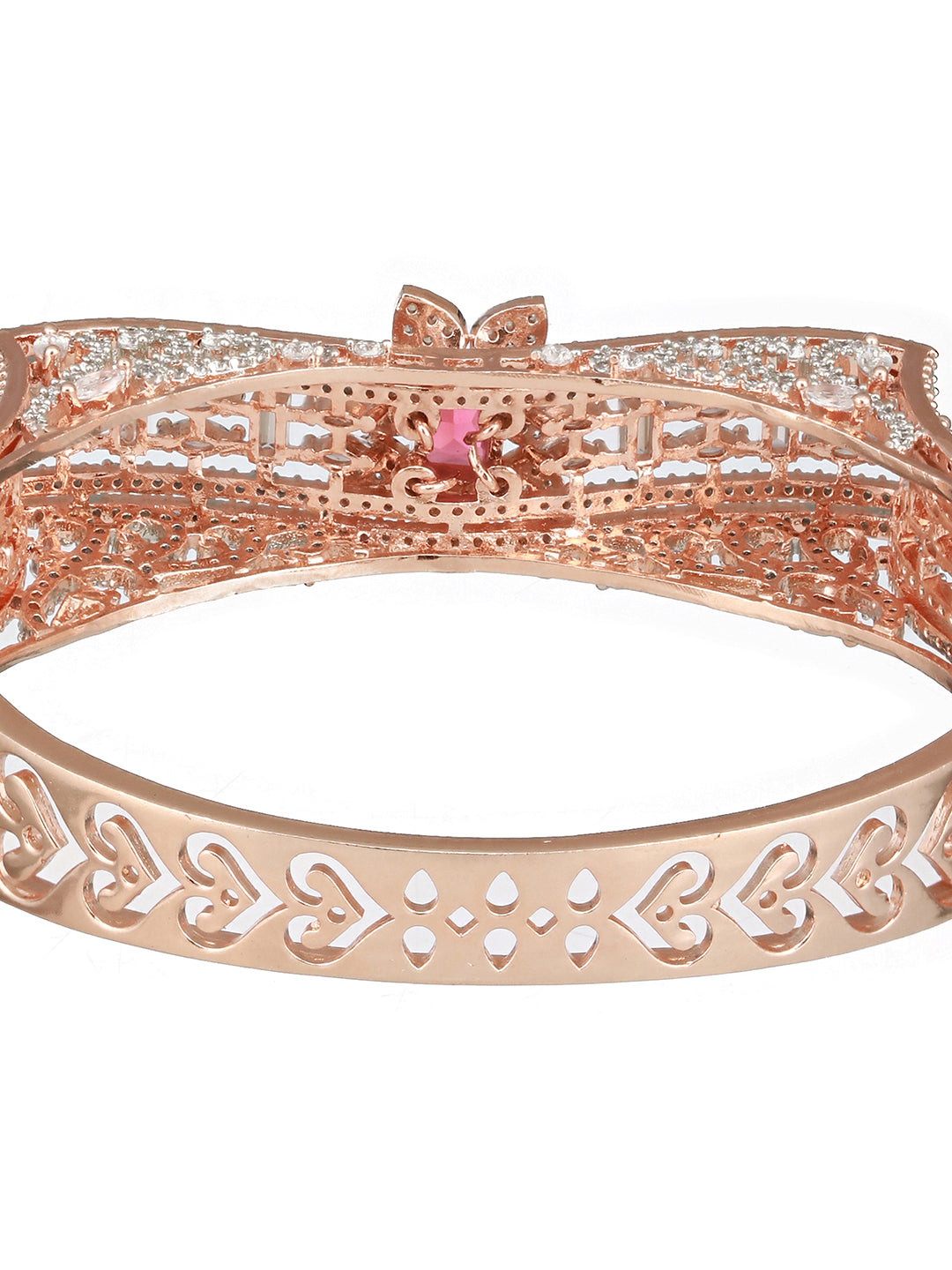 Rose Gold Toned Red AD Studded Designer Kada Bracelet