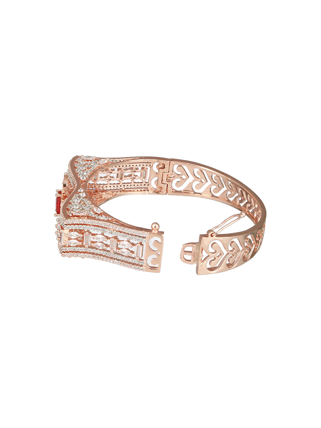 Rose Gold Toned Red AD Studded Designer Kada Bracelet