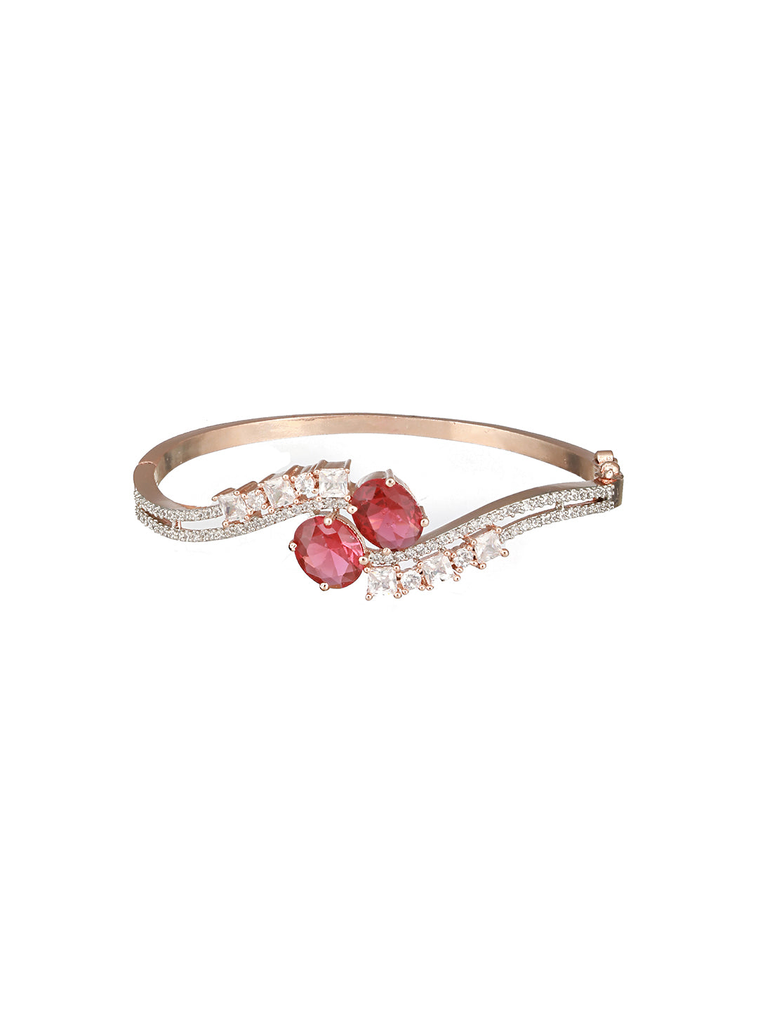 Rose Gold Plated Red  AD Studded Minimal Designer Bangle  Bracelet