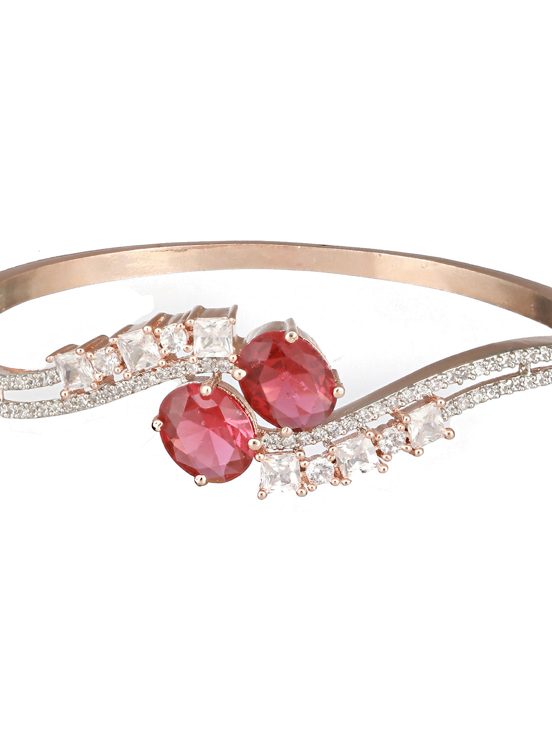 Rose Gold Plated Red  AD Studded Minimal Designer Bangle  Bracelet