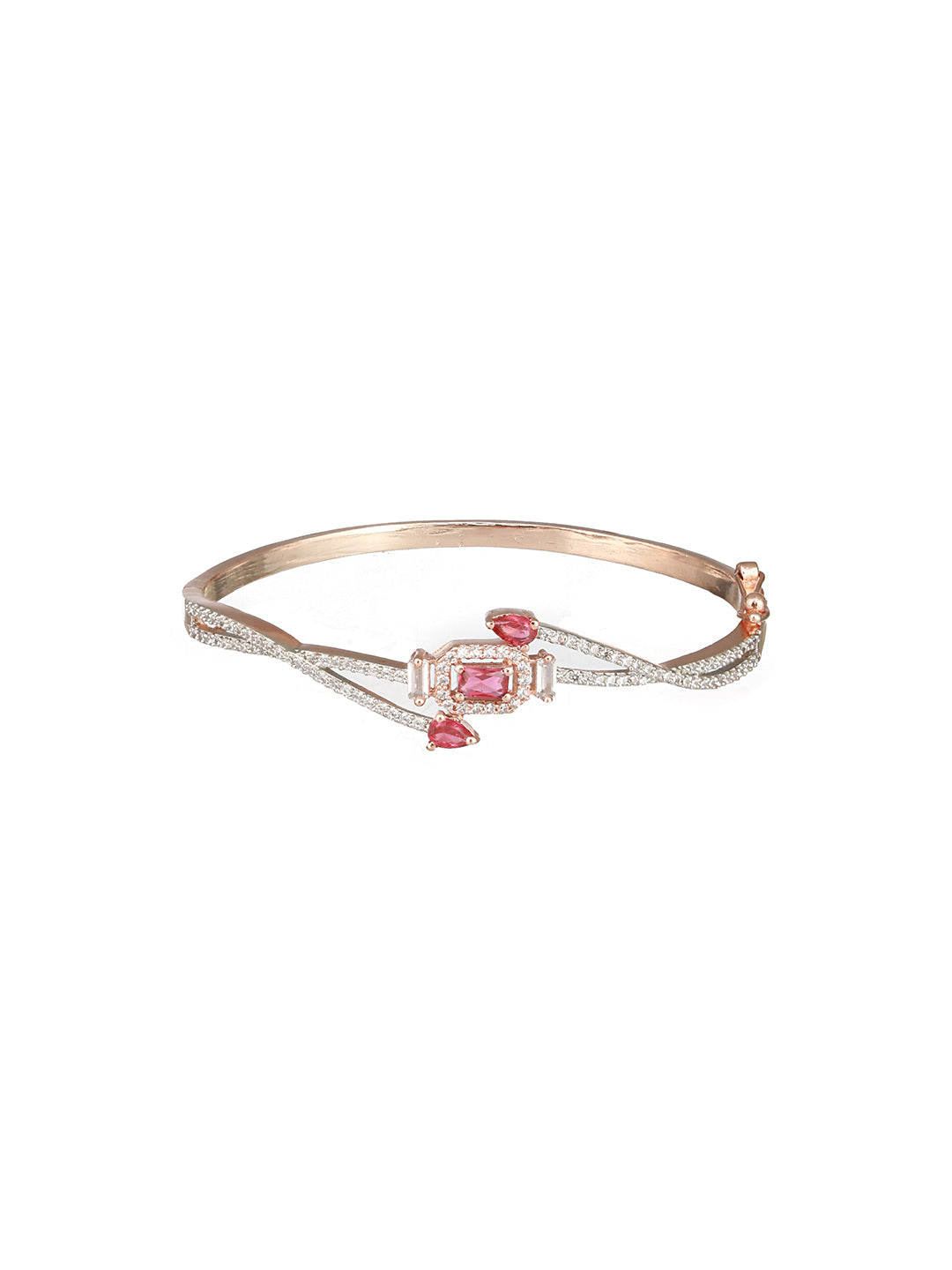 Rose Gold plated Red AD Studded Minimal Bangle Bracelet