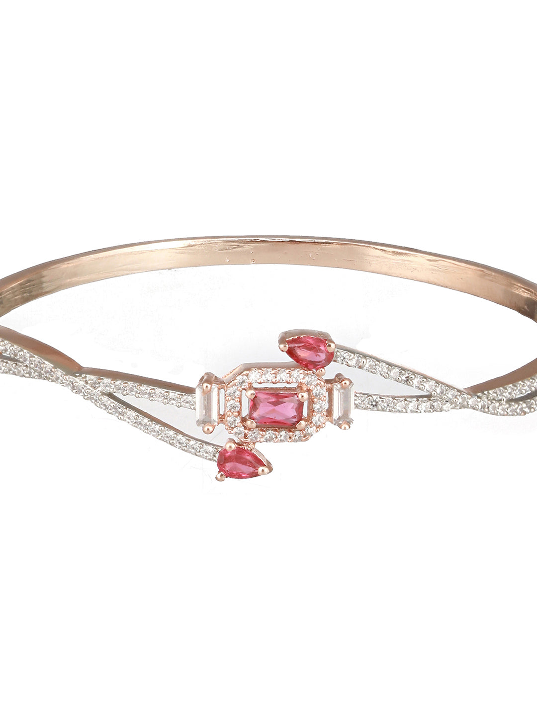 Rose Gold plated Red AD Studded Minimal Bangle Bracelet