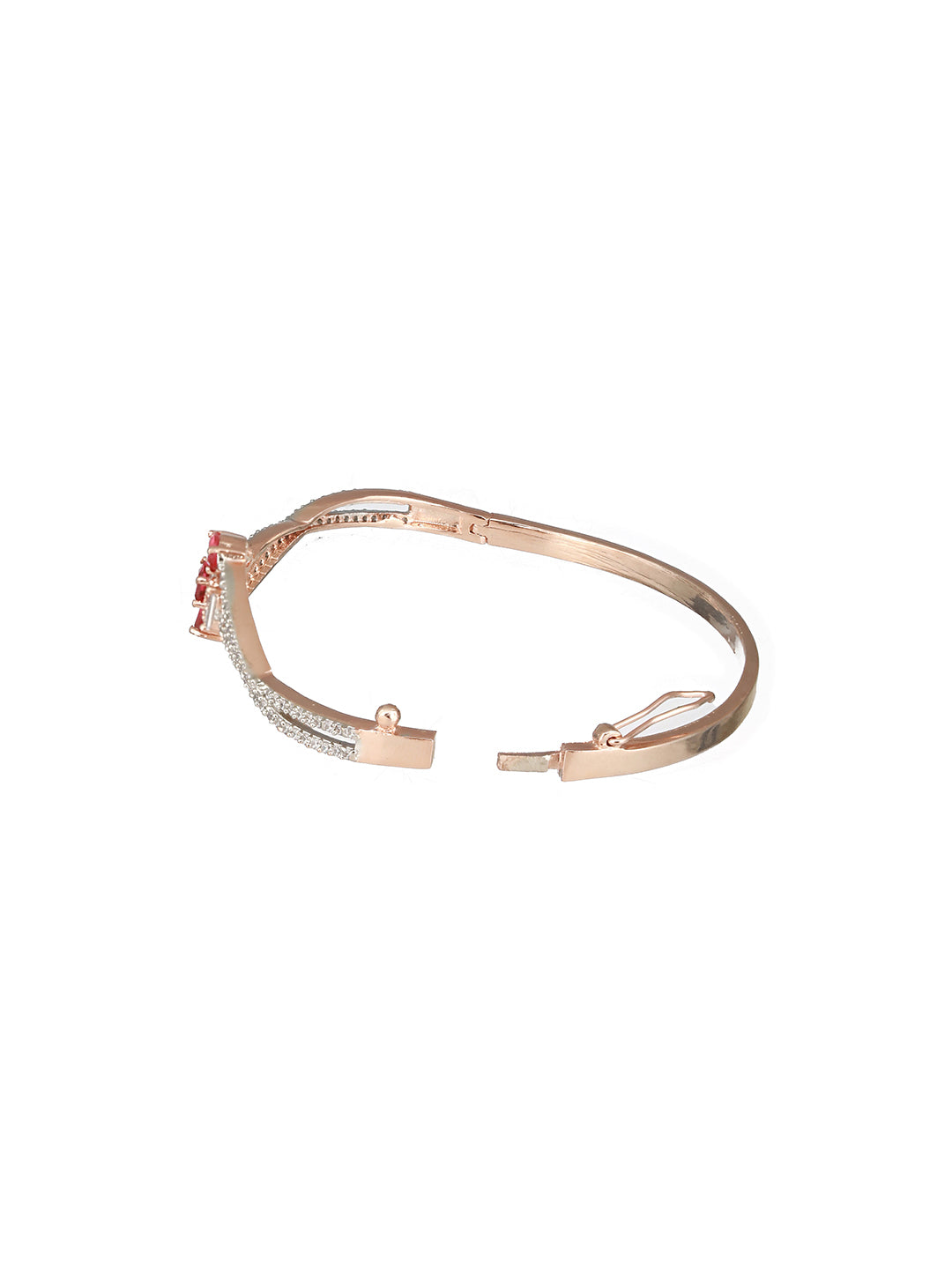 Rose Gold plated Red AD Studded Minimal Bangle Bracelet