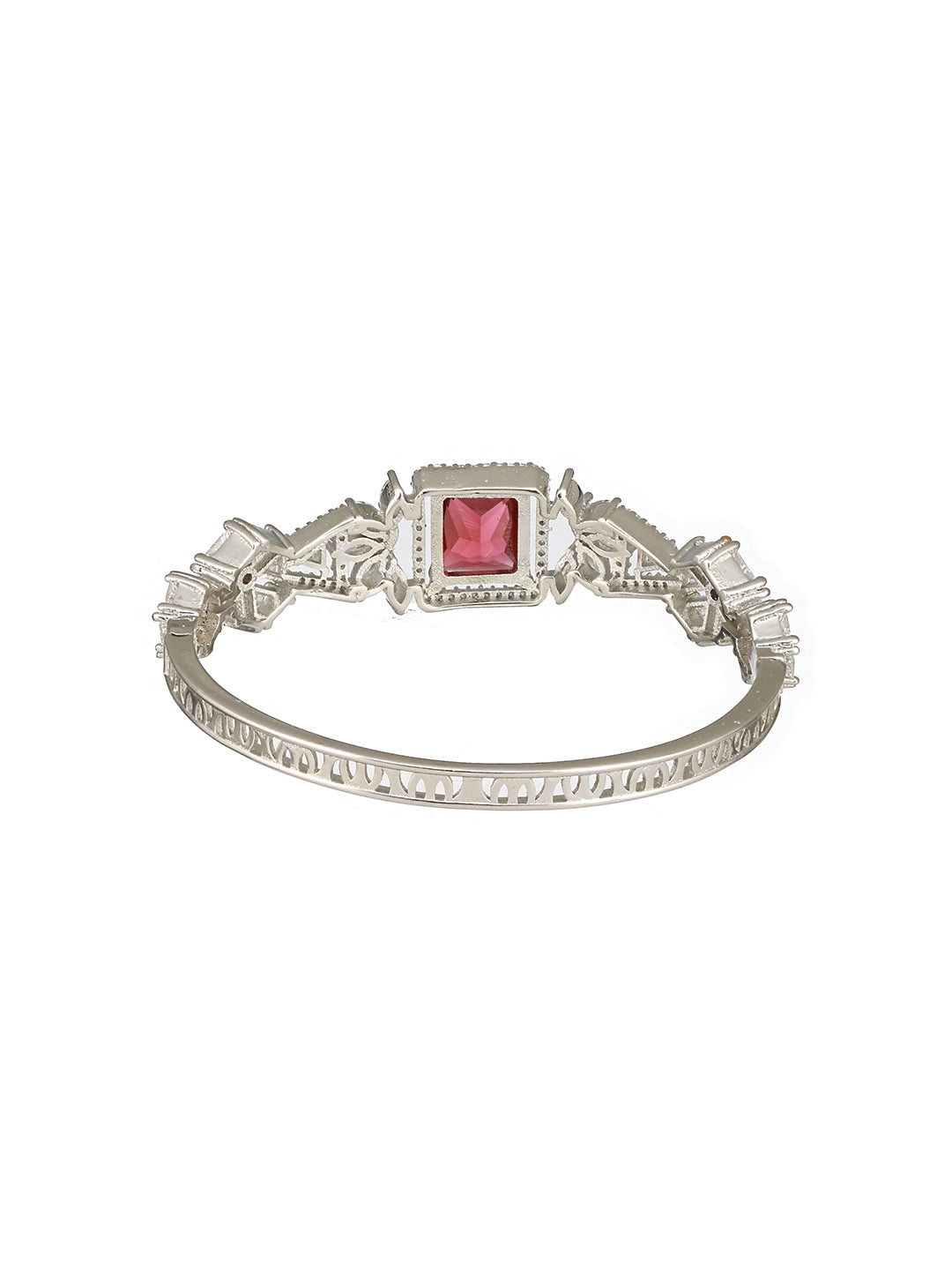 Silver Toned Red Zircon Studded Designer Kada Bracelet