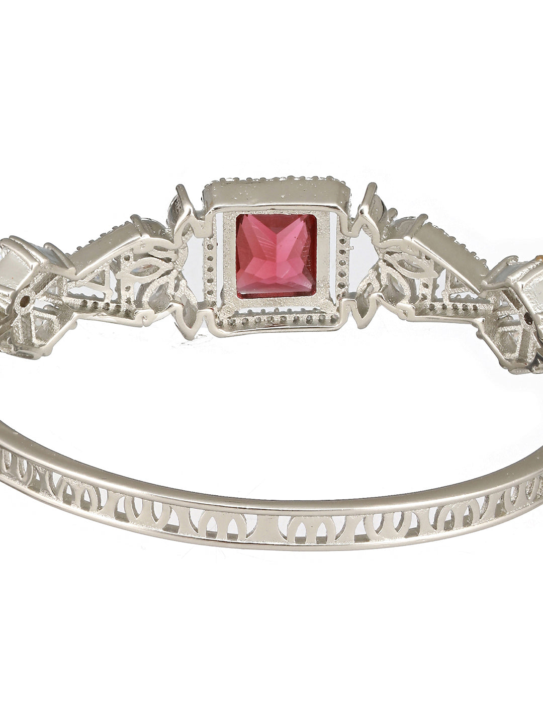 Silver Toned Red Zircon Studded Designer Kada Bracelet