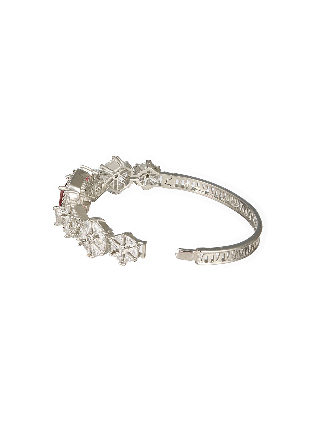 Silver Toned Red Zircon Studded Designer Kada Bracelet