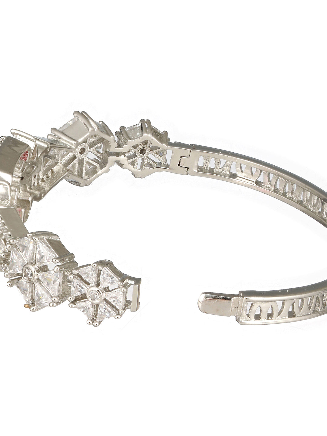 Silver Toned Red Zircon Studded Designer Kada Bracelet