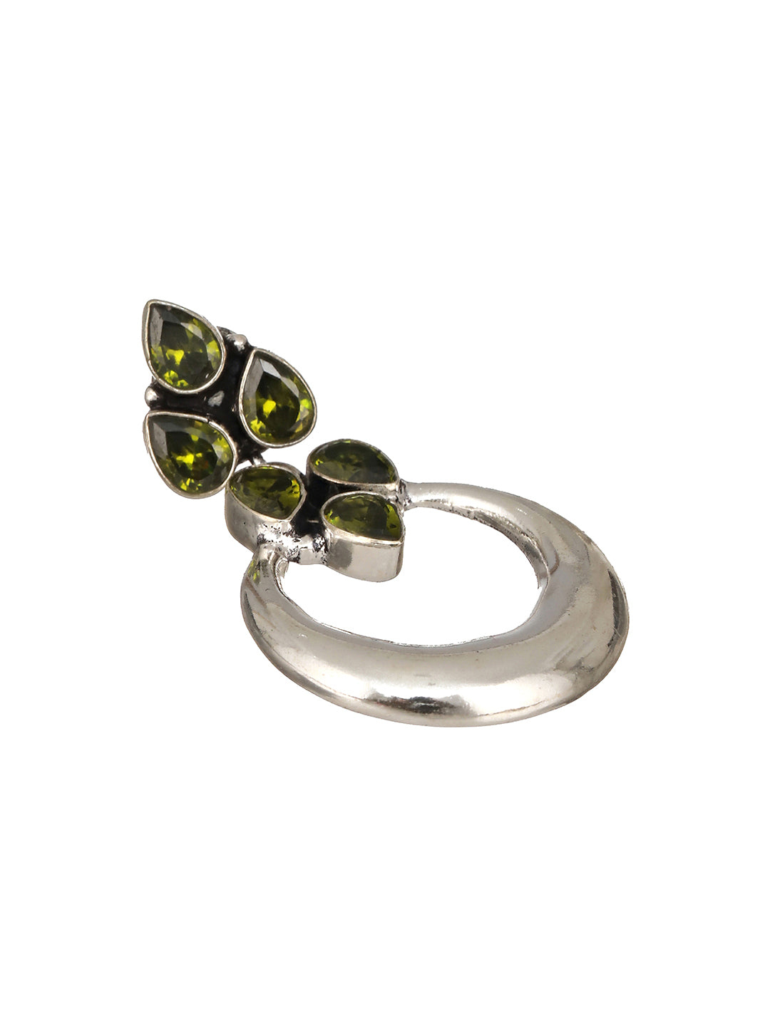 Silver Plated  Peridot Green Crystal  Handcrafted  Modern Chandelier  Designer Earring