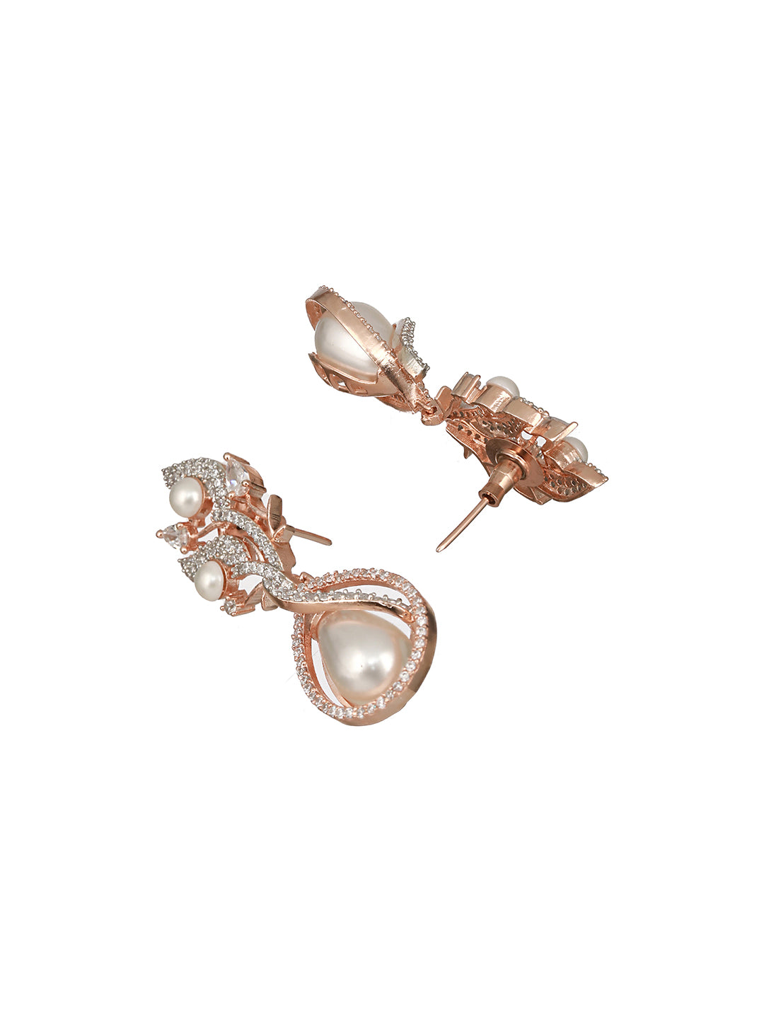 Rose Gold Plated Pearl Beaded Designer Luxe Earrings