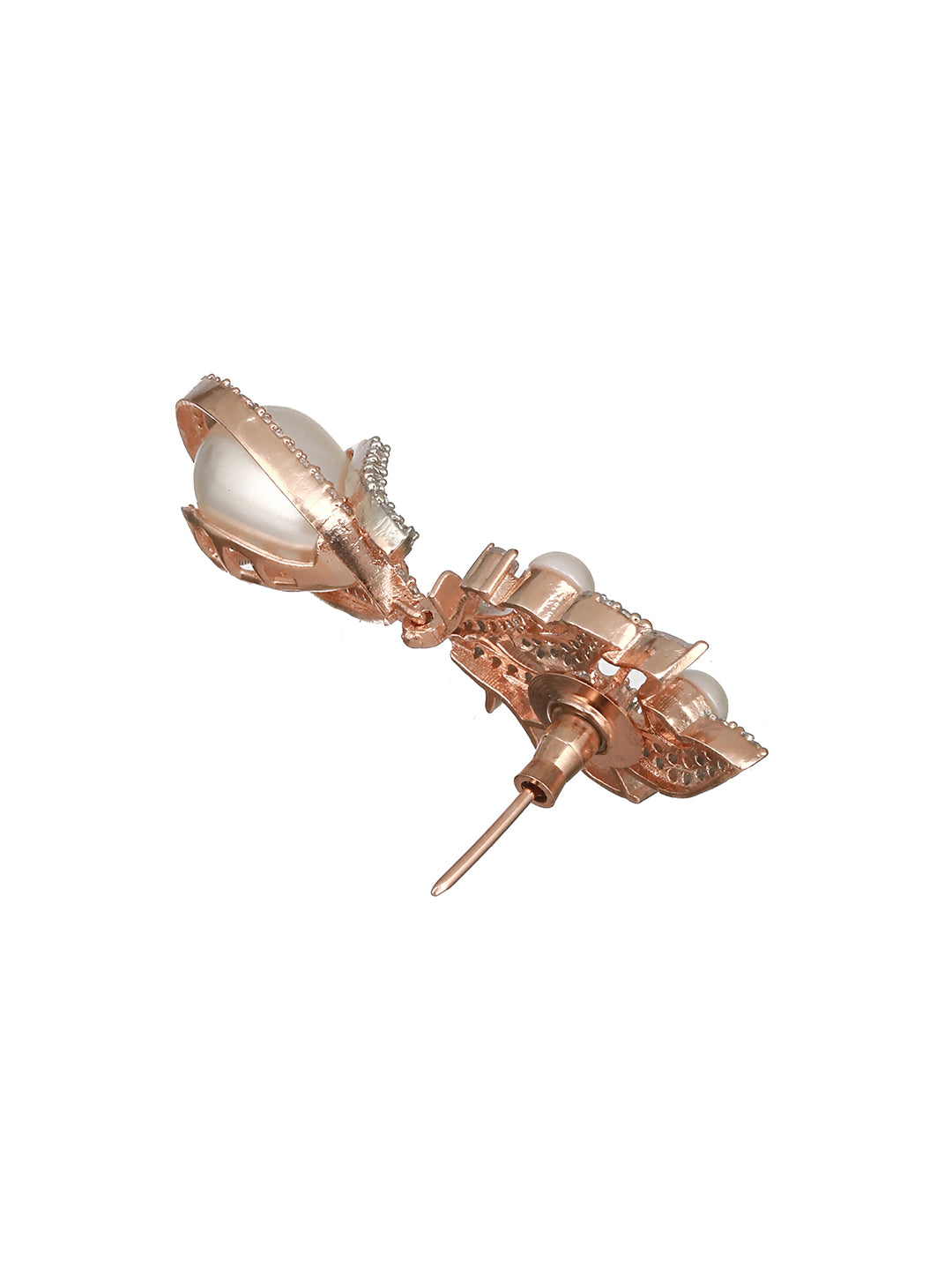 Rose Gold Plated Pearl Beaded Designer Luxe Earrings