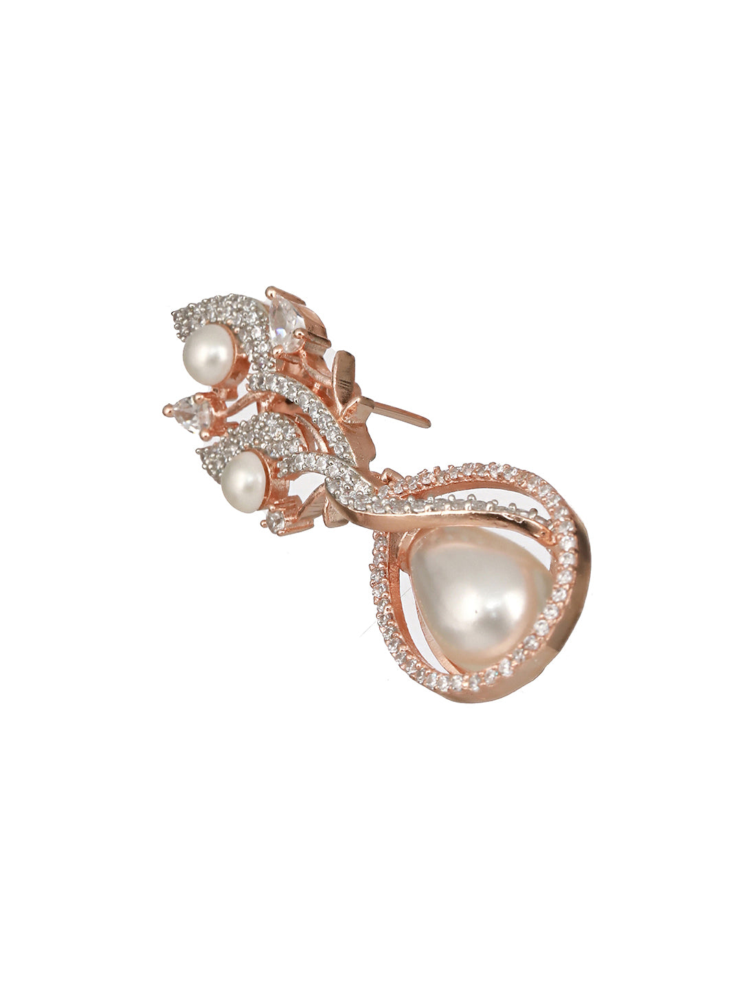 Rose Gold Plated Pearl Beaded Designer Luxe Earrings