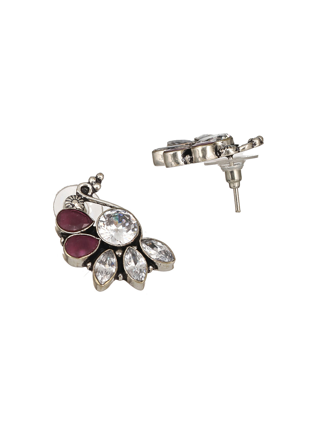 Silver Toned Crystal Studded Bird Shaped Minimal dailywear  Earrings