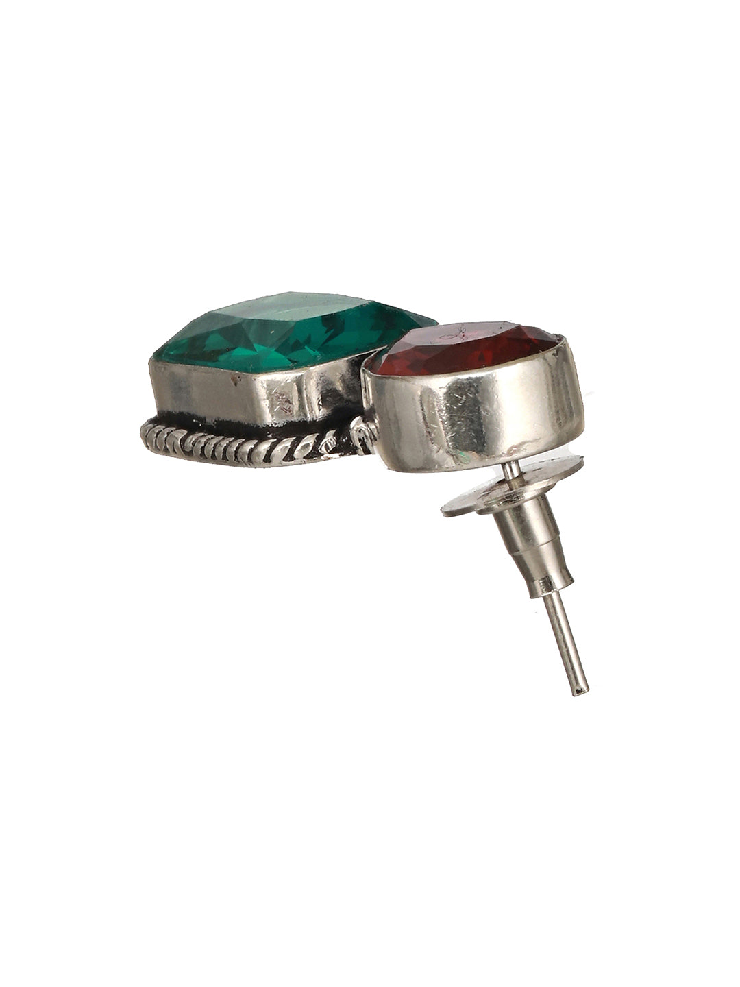 Silver Plated Red & Green AD Minimal Luxe Drop Earrings