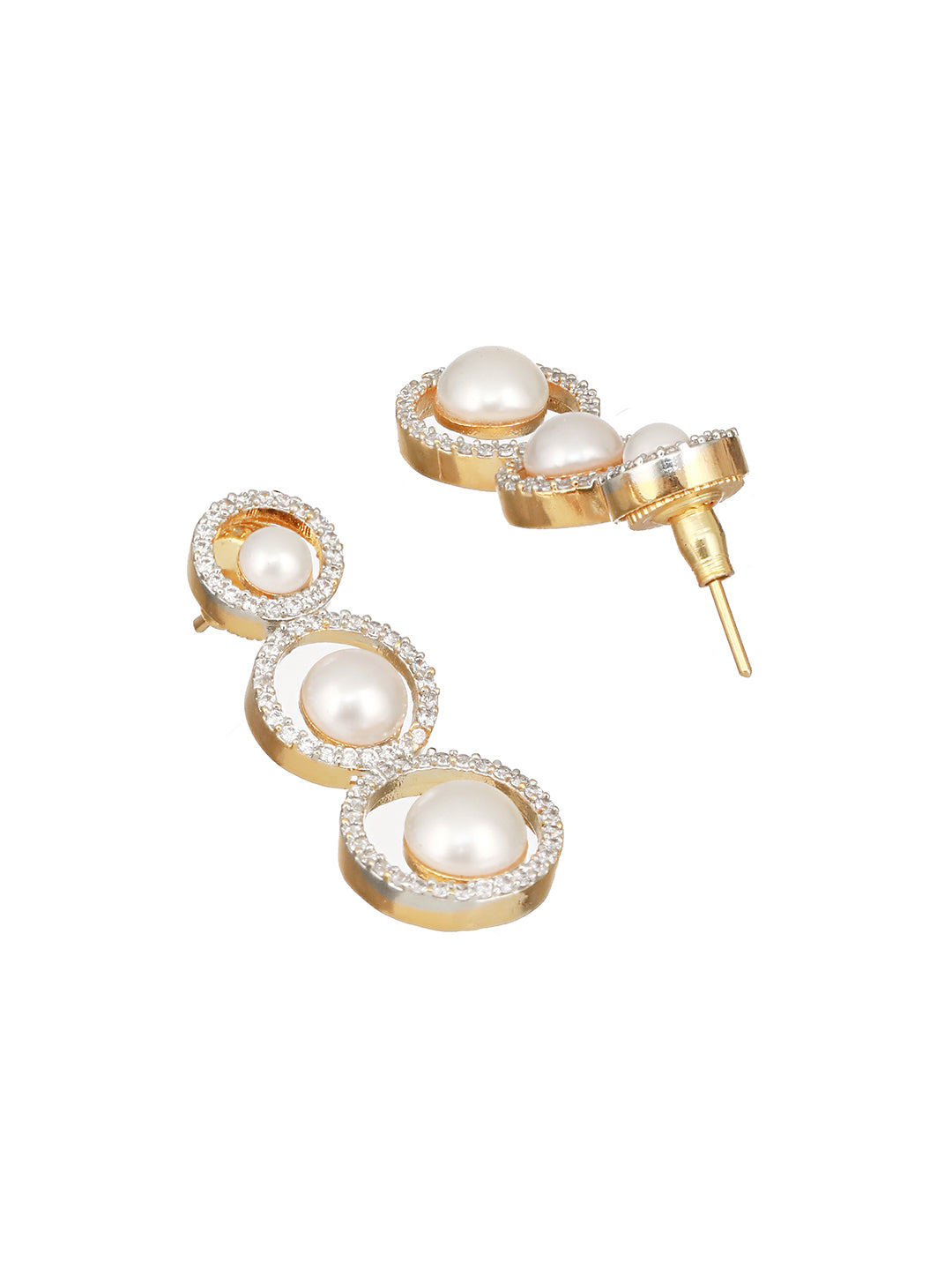 Gold Toned Pearl Beaded Designer Minimal Necklace  Jewellery Set