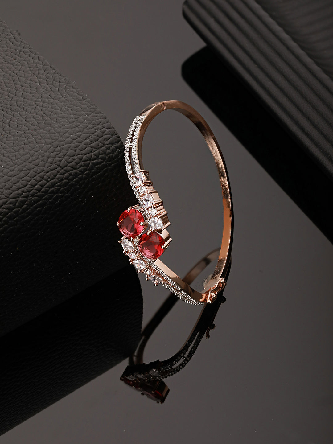 Rose Gold Plated Red  AD Studded Minimal Designer Bangle  Bracelet
