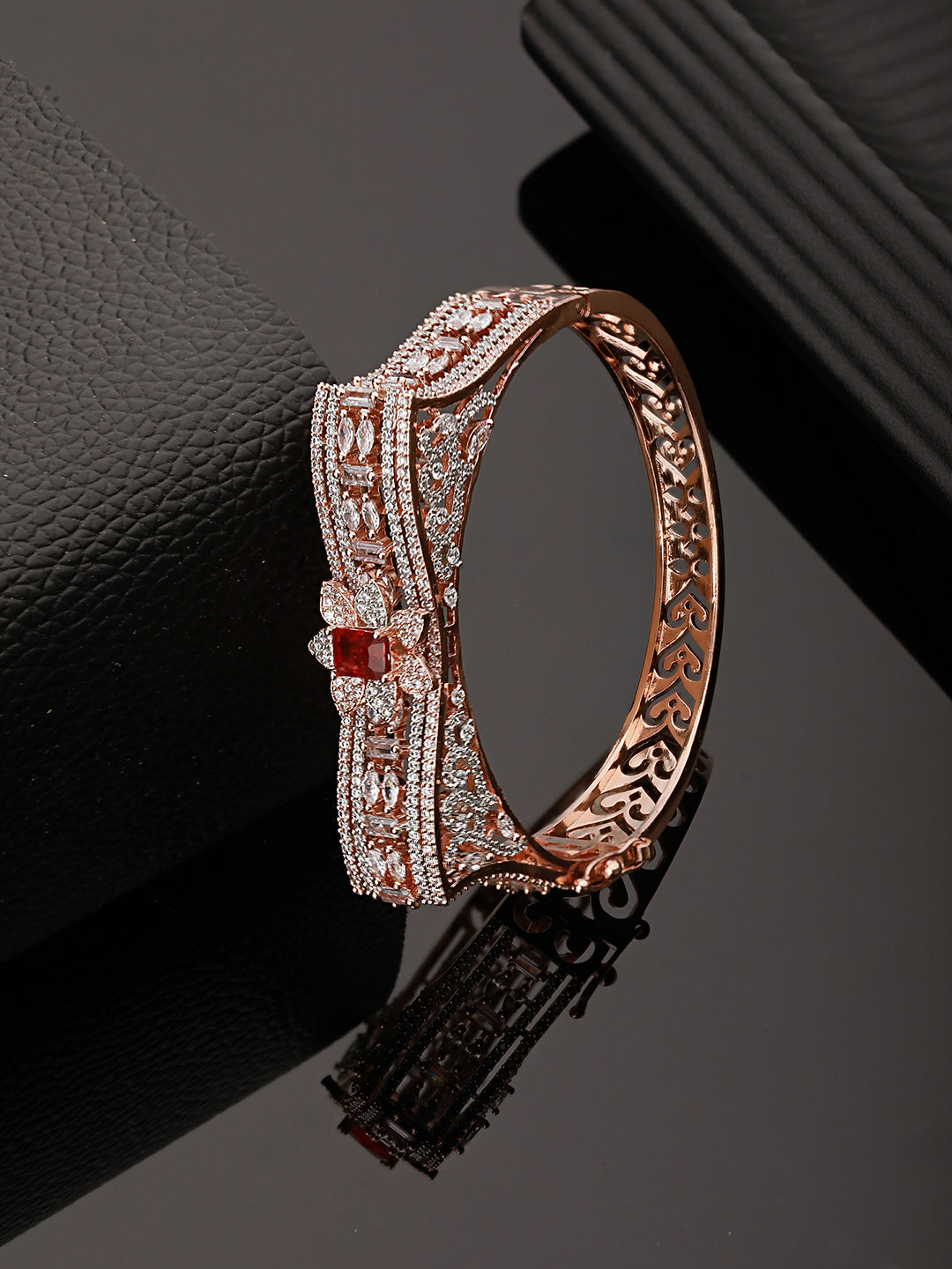 Rose Gold Toned Red AD Studded Designer Kada Bracelet