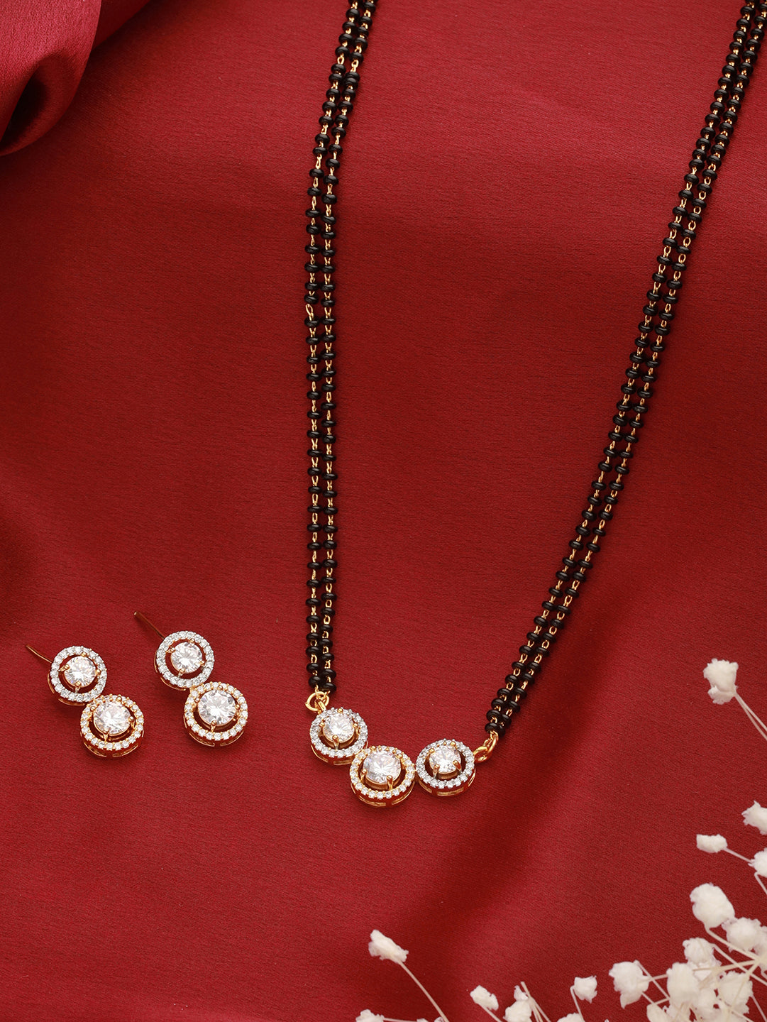 Gold-Plated-Zircon-Studded-Black-Bead-Mangalsutra-Chain-Minimal-solitaire-Jewellery-Set