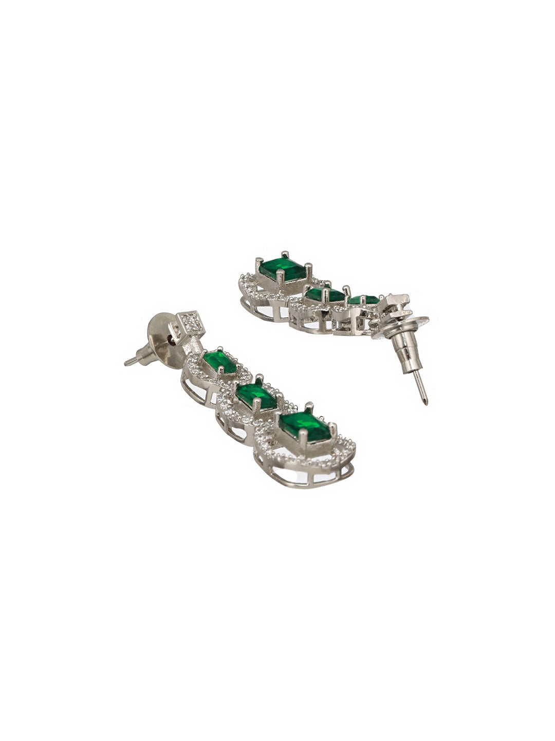 Silver Plated  Green Zircon Studded Double 2 Lined Bridal Luxe  Jewellery set