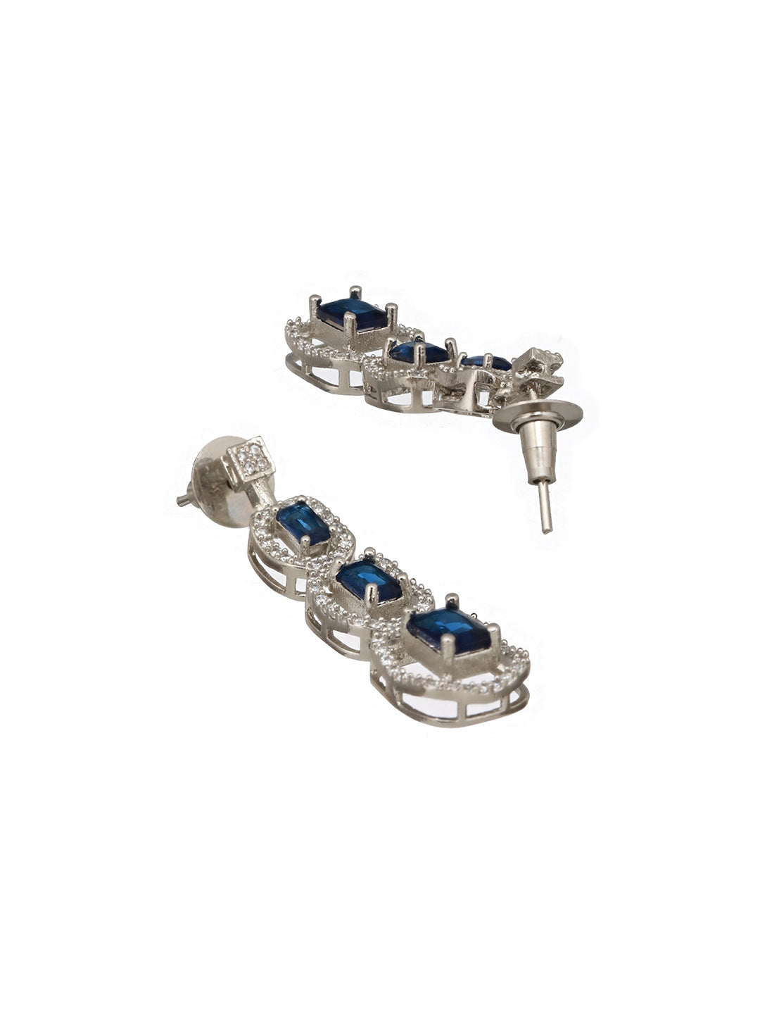 Silver Plated  Blue Zircon Studded Double Lined Bridal Designer  Jewellery set