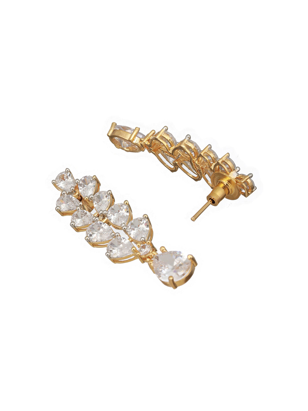 Gold Plated Zircon Studded Double  Lined Pear Shaped Solitaire Bridal Necklace jewellery Set