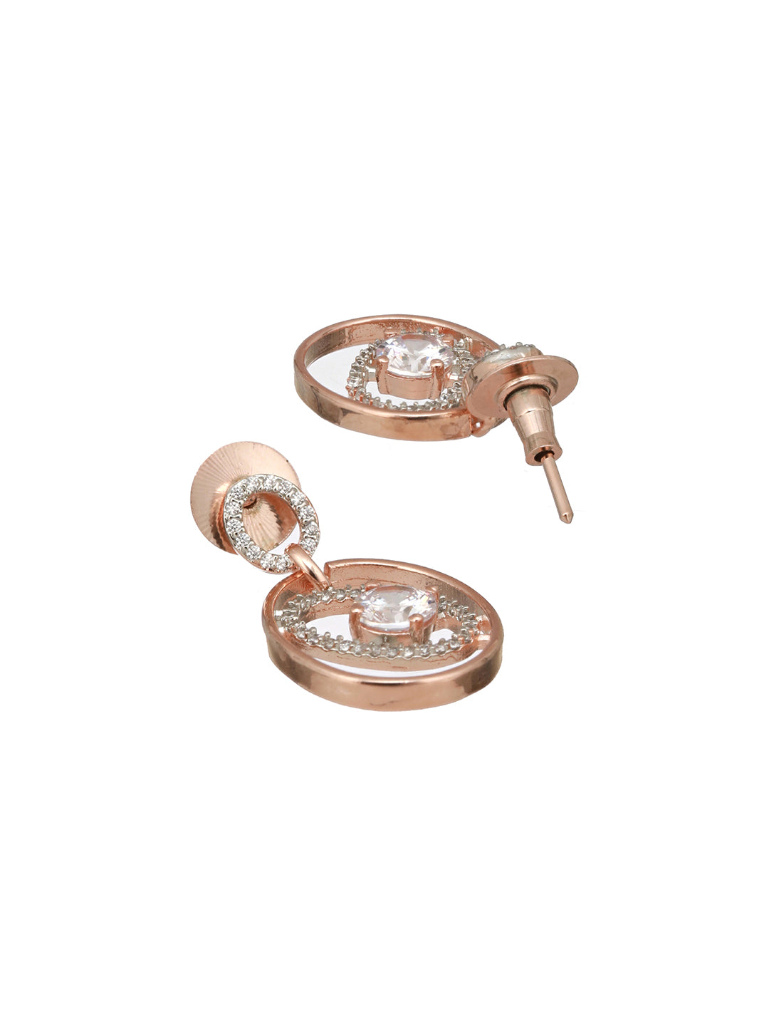 Rose Gold Plated Zircon Studded Solitaire Minimal  Pendant Necklace Jewellery Set