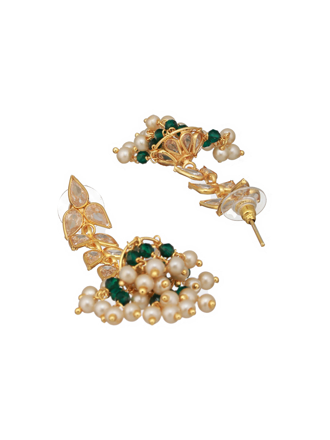 24K Gold Plated Zircon Studded Pearl Beaded Dropdown Minimal lightweight Jhumka Earrings