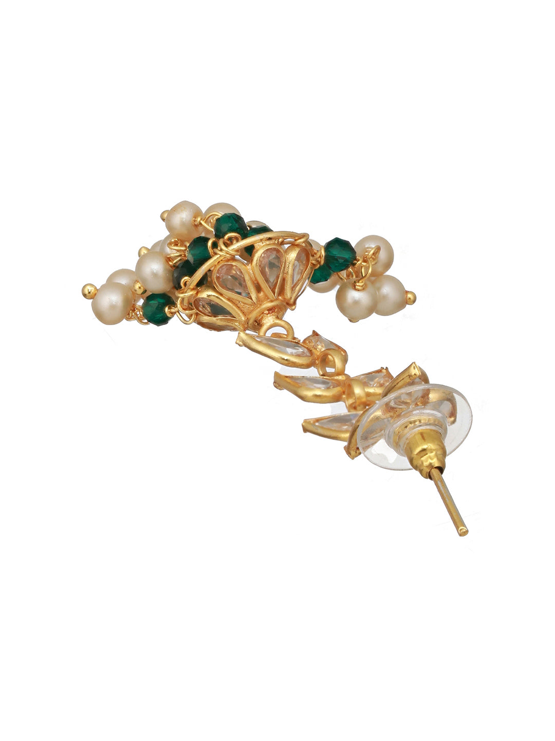 24K Gold Plated Zircon Studded Pearl Beaded Dropdown Minimal lightweight Jhumka Earrings