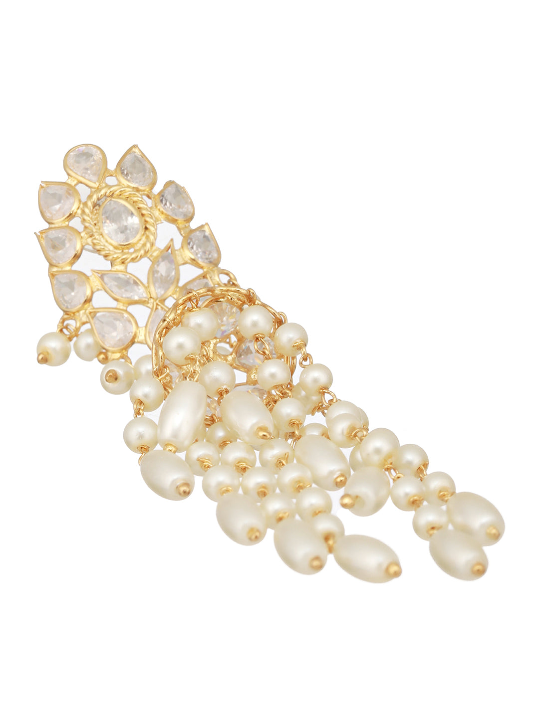 24K Gold Plated Kundan Studded Pearl Beaded Dropdown Minimal Lightweight Earring