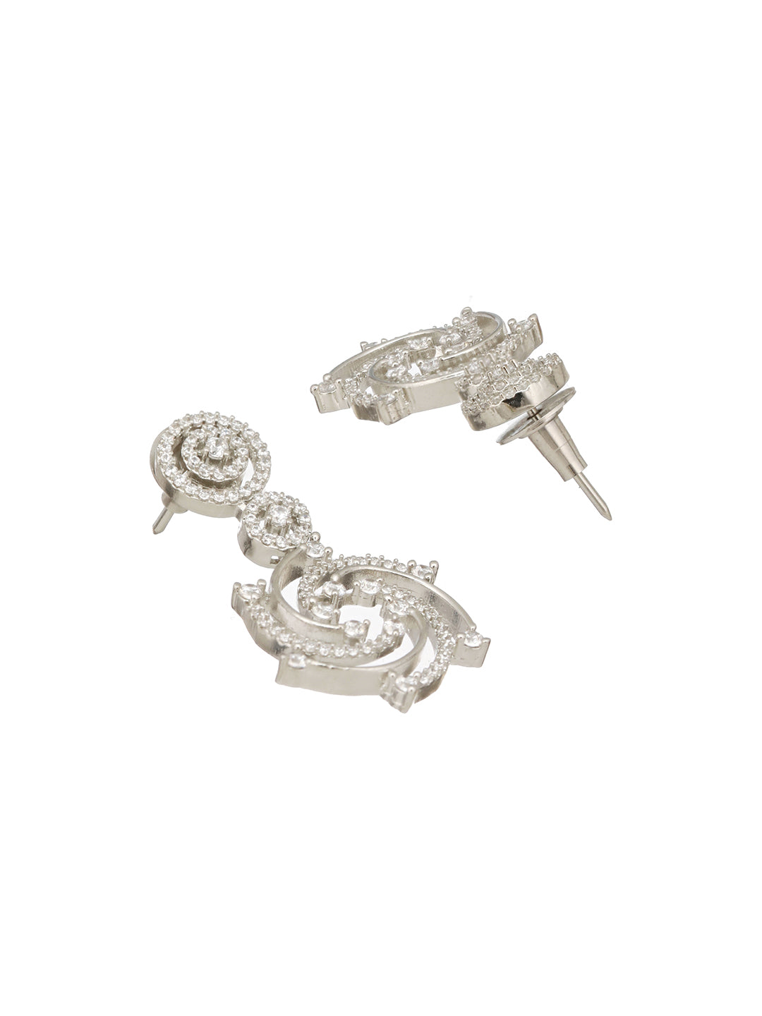 Silver Plated Zircon Studded Quirky  Luxe Dropdown Earrings
