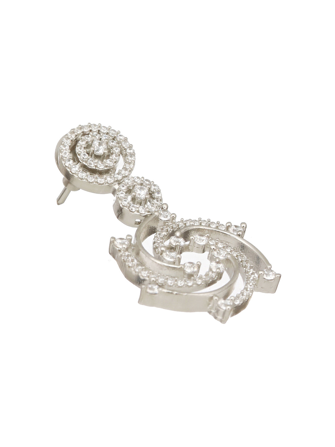 Silver Plated Zircon Studded Quirky  Luxe Dropdown Earrings